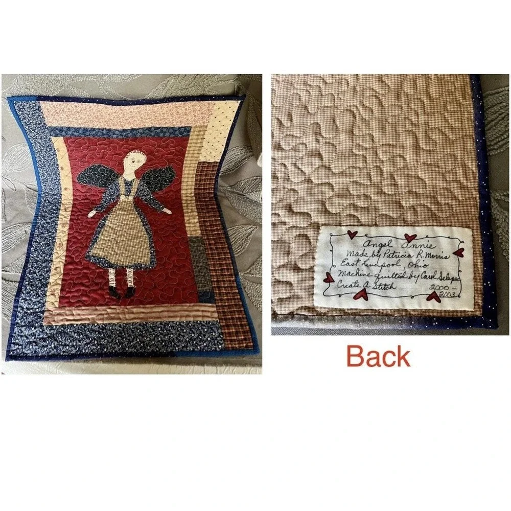 Angel Annie Fabric Quilted Wall Hanging Primitive Inspired Handcrafted 2003 USA